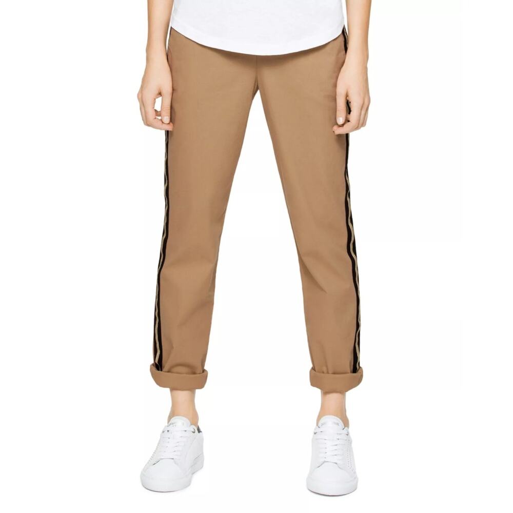 Zadig & Voltaire Pomelo Side Stripe Chino Pant Tan Dune Black Elastic EU 34 US 2